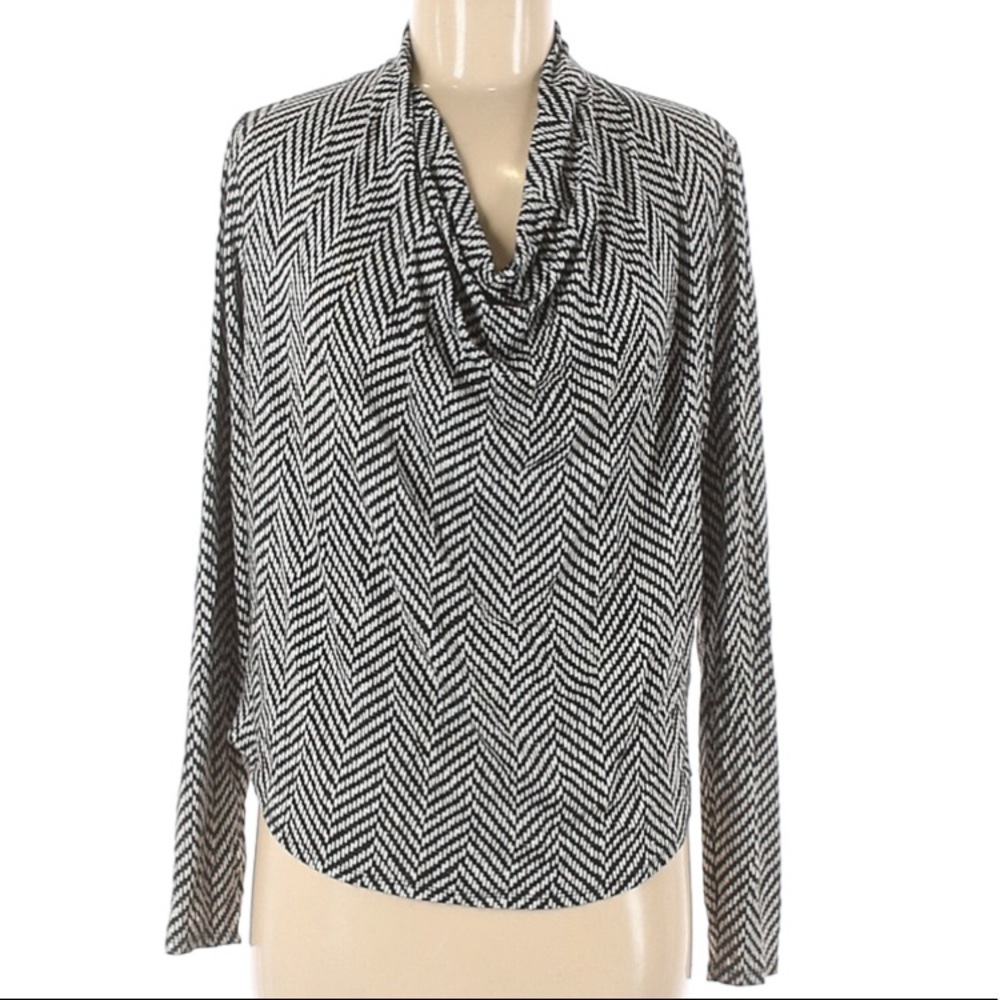 Michael Kors black and white long sleeve blouse